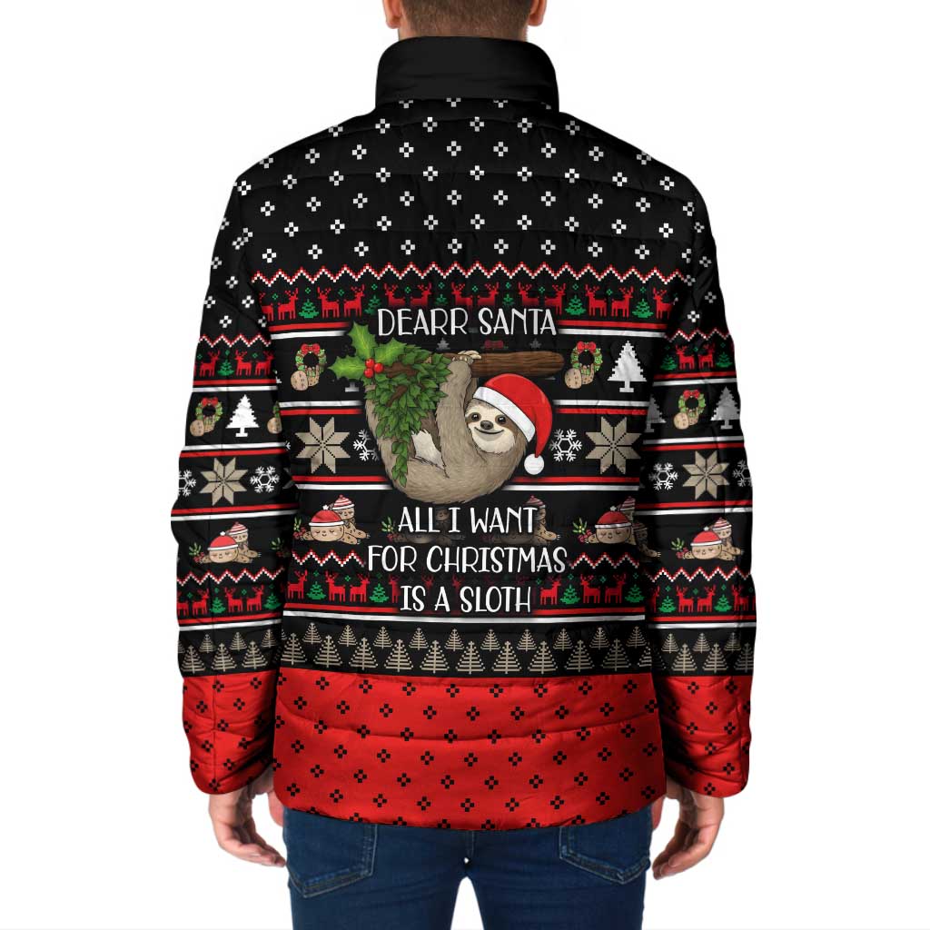 Sloth All I Want For Christmas Padded Jacket Xmas Holiday Patterns - Wonder Print Shop