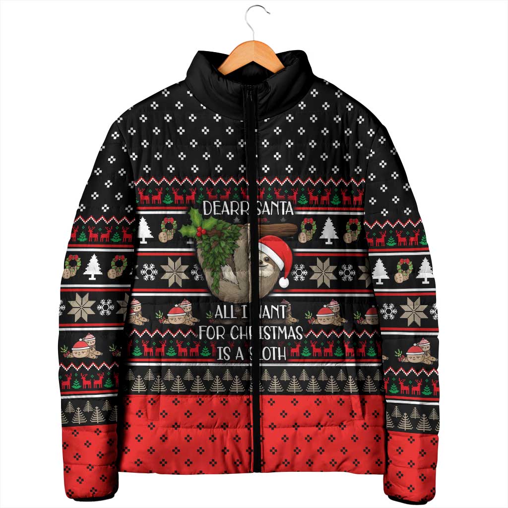 Sloth All I Want For Christmas Padded Jacket Xmas Holiday Patterns - Wonder Print Shop