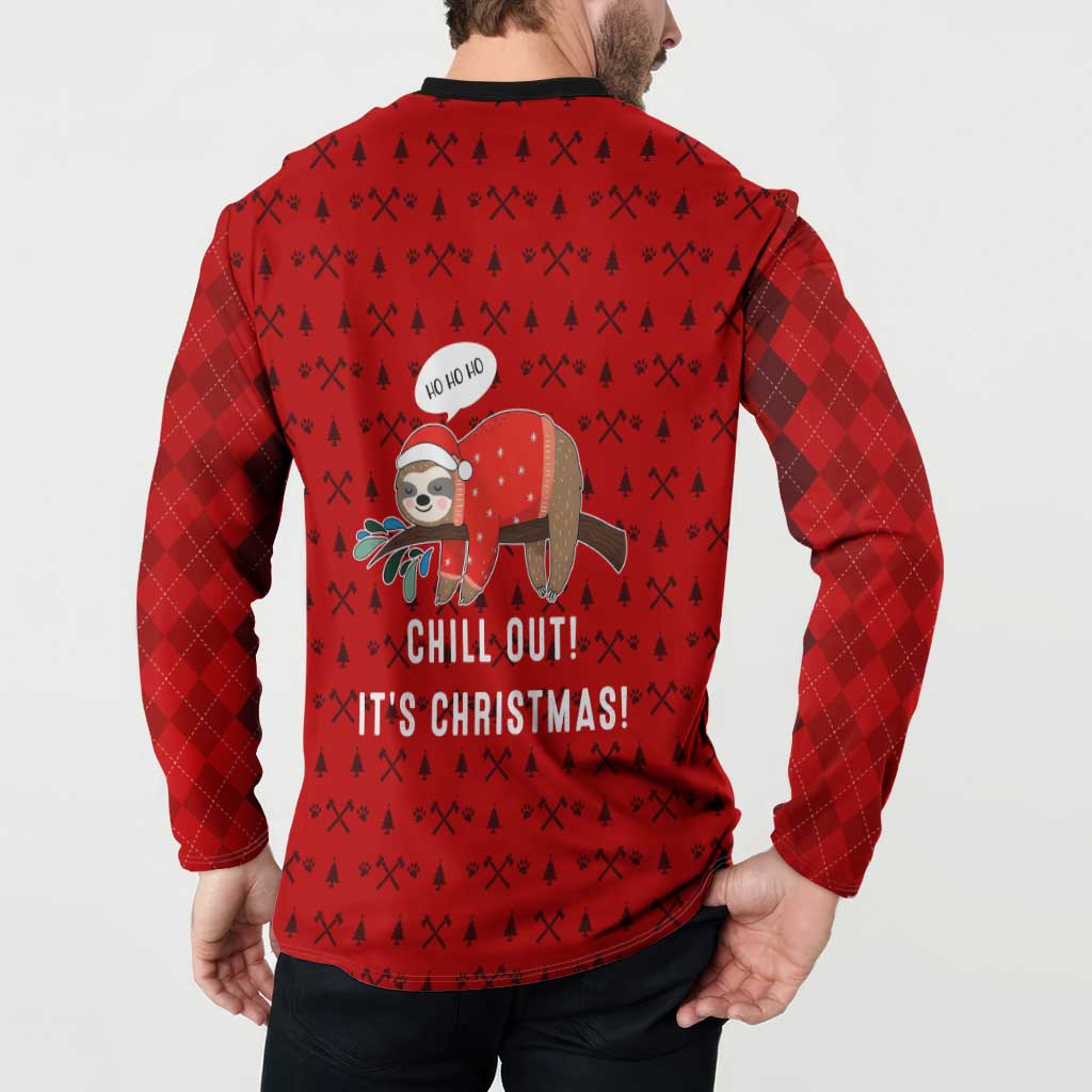 Sloth Chill Out Christmas Button Sweatshirt Xmas Holiday Patterns - Wonder Print Shop