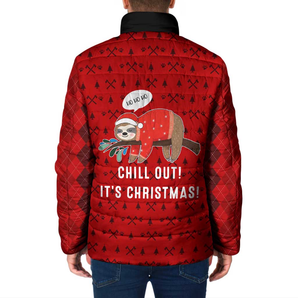 Sloth Chill Out Christmas Padded Jacket Xmas Holiday Patterns - Wonder Print Shop