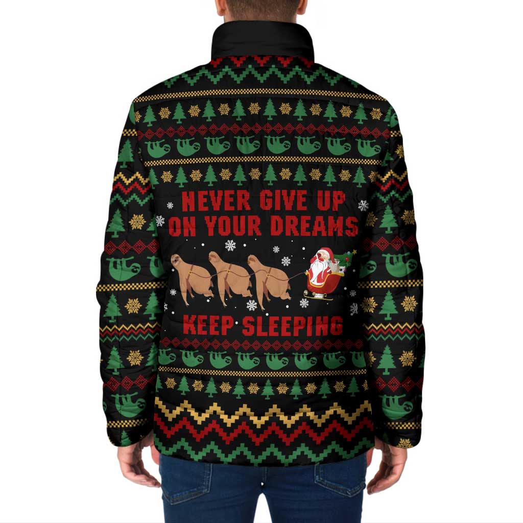Sloth Keep Sleeping Christmas Padded Jacket Xmas Holiday Patterns - Wonder Print Shop