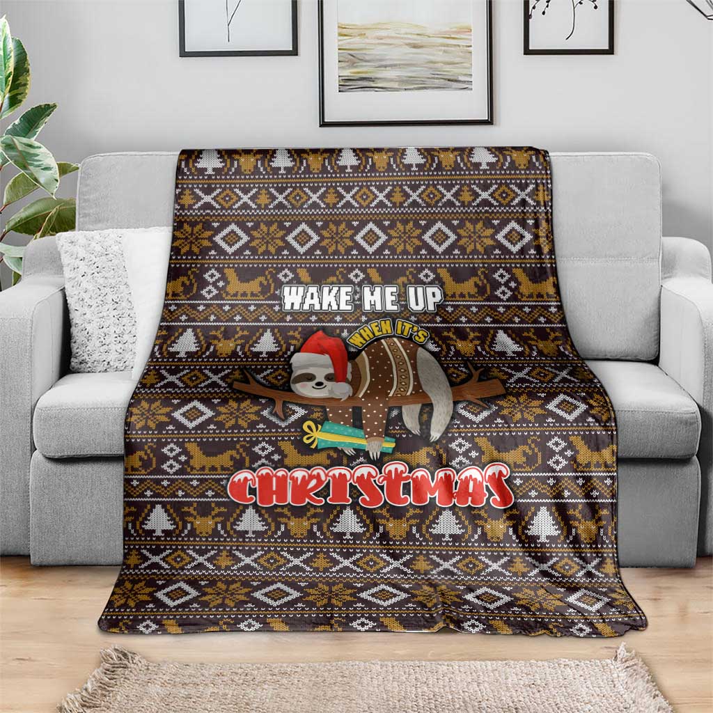 Sloth Wake Me Up Christmas Blanket Xmas Holiday Patterns - Wonder Print Shop