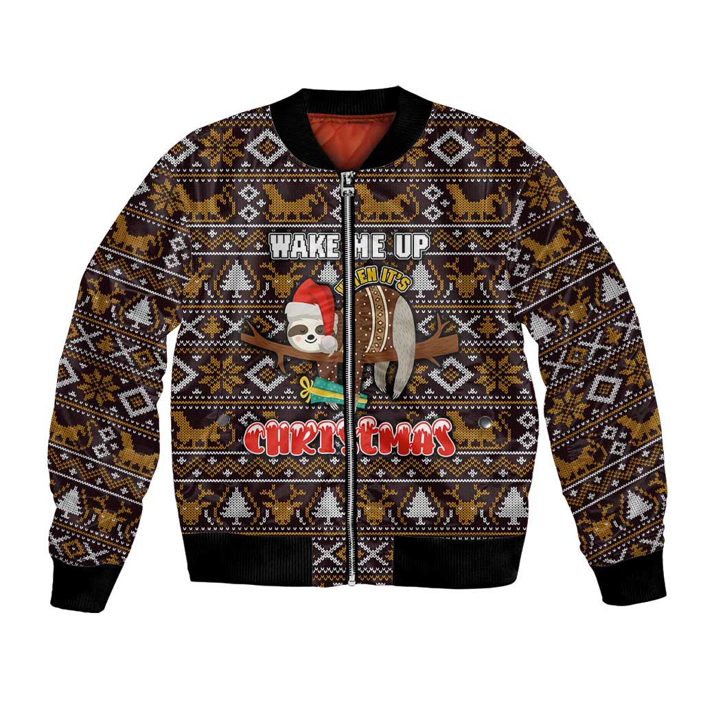 Sloth Wake Me Up Christmas Bomber Jacket Xmas Holiday Patterns - Wonder Print Shop