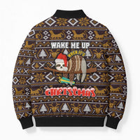 Sloth Wake Me Up Christmas Bomber Puffer Jacket Xmas Holiday Patterns - Wonder Print Shop