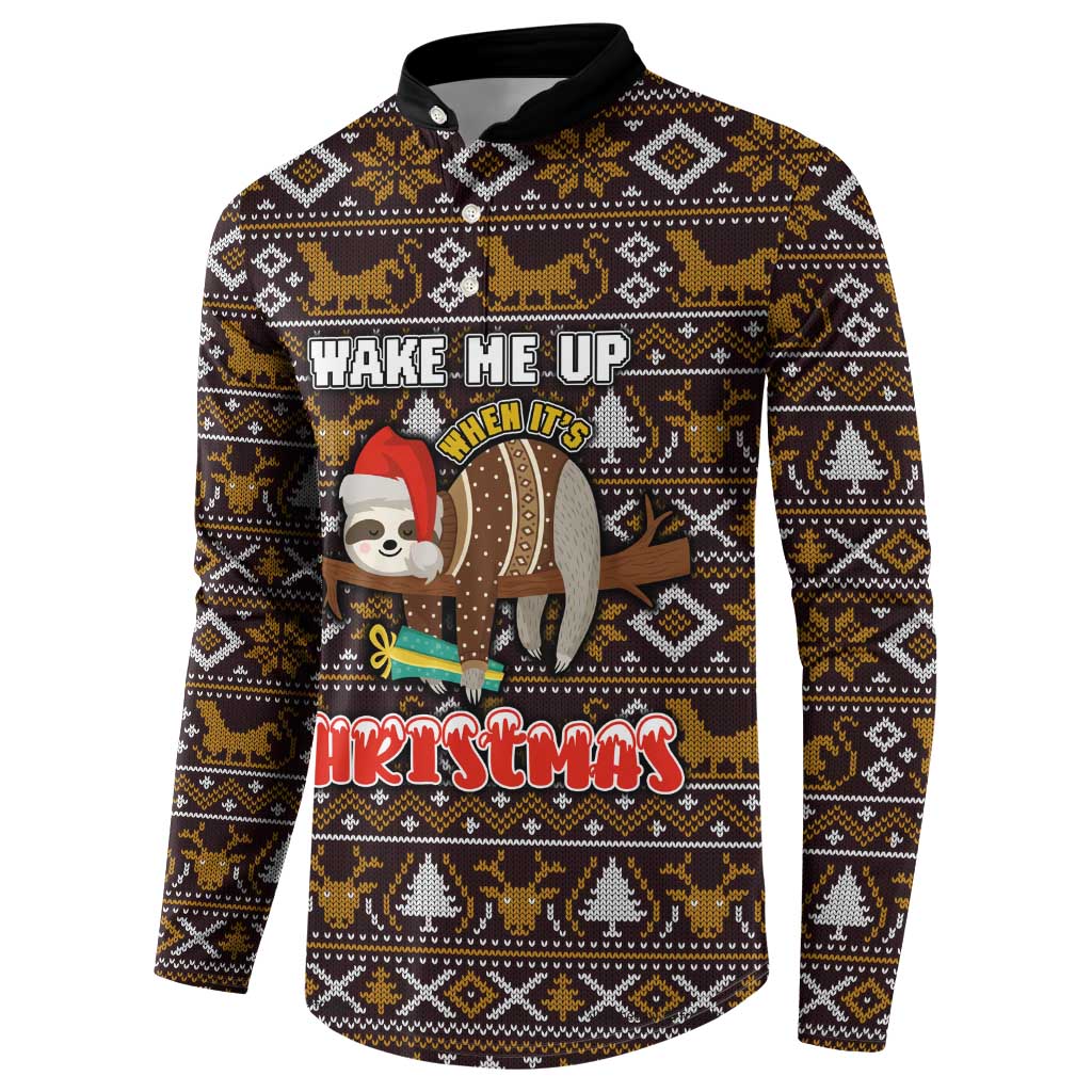 Sloth Wake Me Up Christmas Button Sweatshirt Xmas Holiday Patterns - Wonder Print Shop