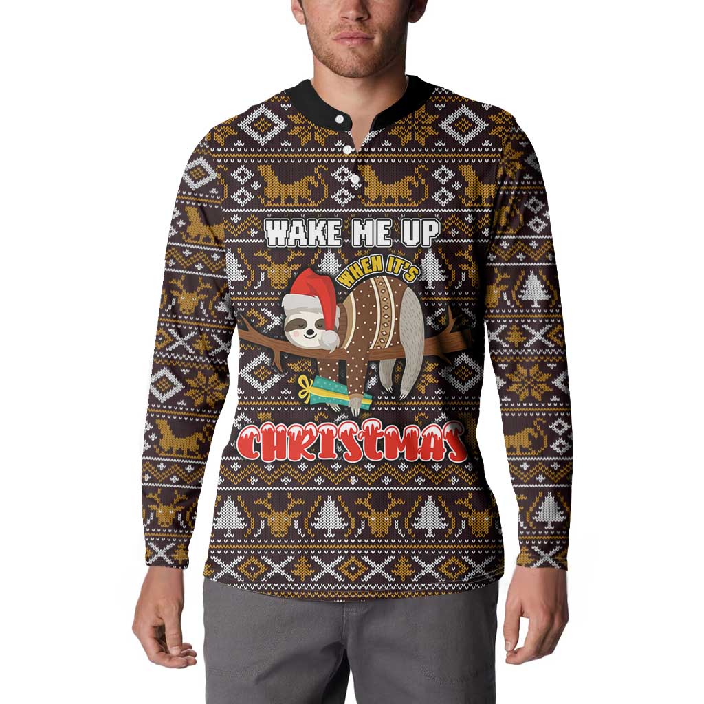 Sloth Wake Me Up Christmas Button Sweatshirt Xmas Holiday Patterns - Wonder Print Shop