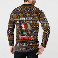 Sloth Wake Me Up Christmas Button Sweatshirt Xmas Holiday Patterns - Wonder Print Shop