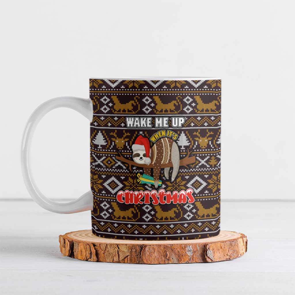 Sloth Wake Me Up Christmas Ceramic Mug Xmas Holiday Patterns - Wonder Print Shop
