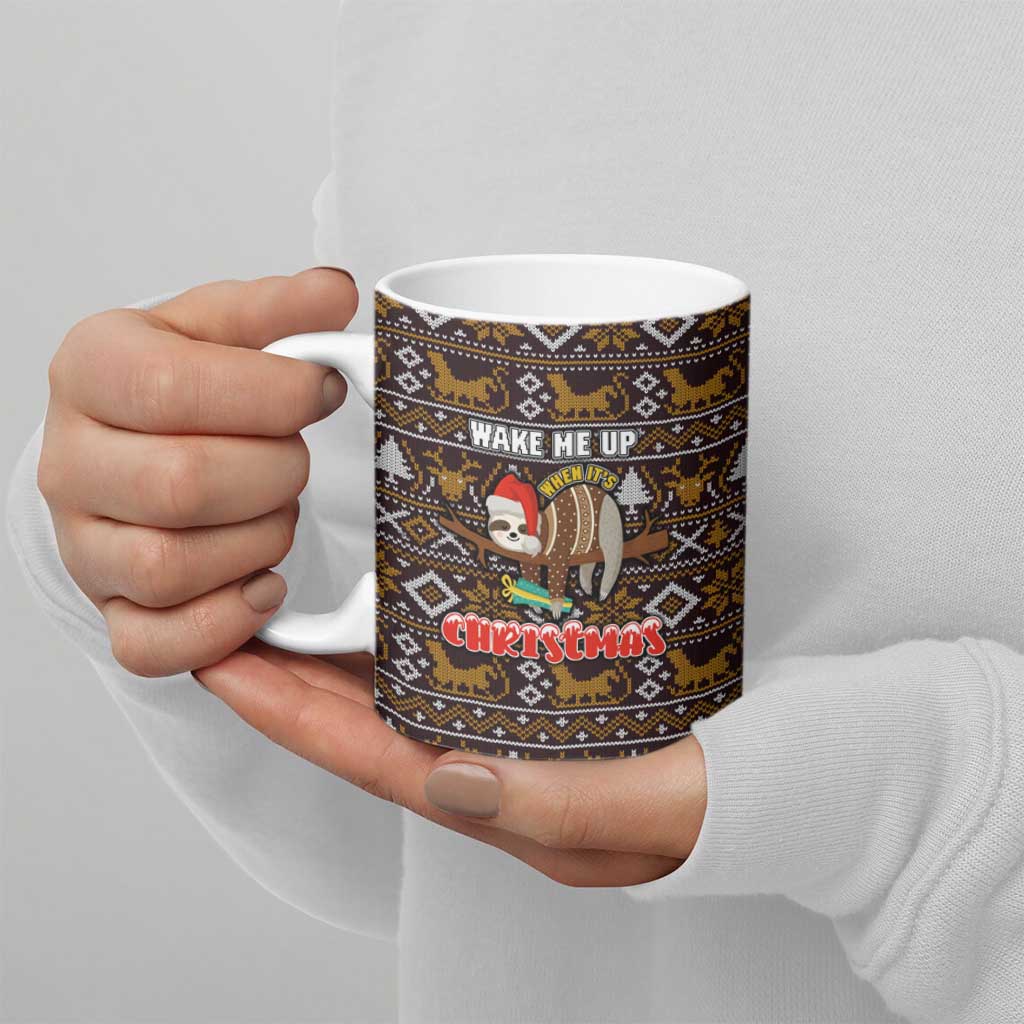 Sloth Wake Me Up Christmas Ceramic Mug Xmas Holiday Patterns - Wonder Print Shop