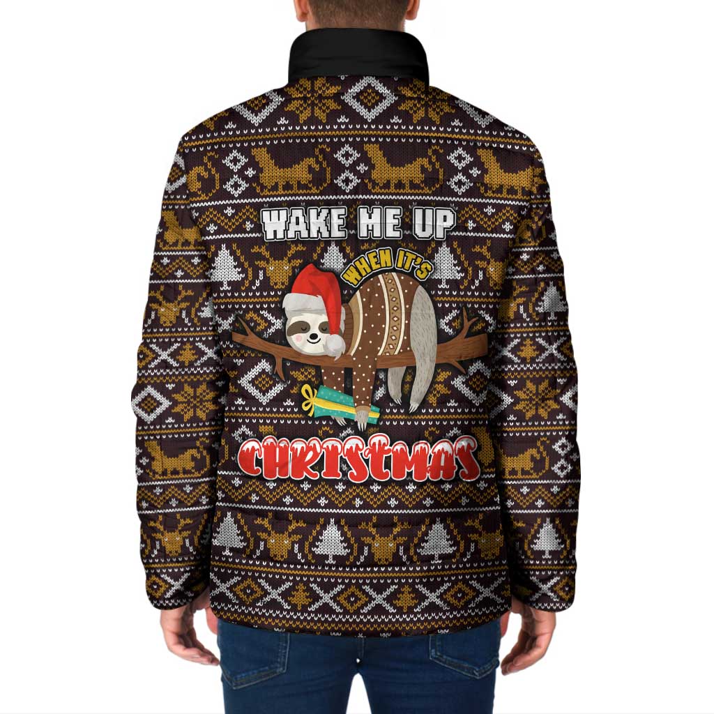 Sloth Wake Me Up Christmas Padded Jacket Xmas Holiday Patterns - Wonder Print Shop