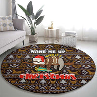 Sloth Wake Me Up Christmas Round Carpet Xmas Holiday Patterns - Wonder Print Shop