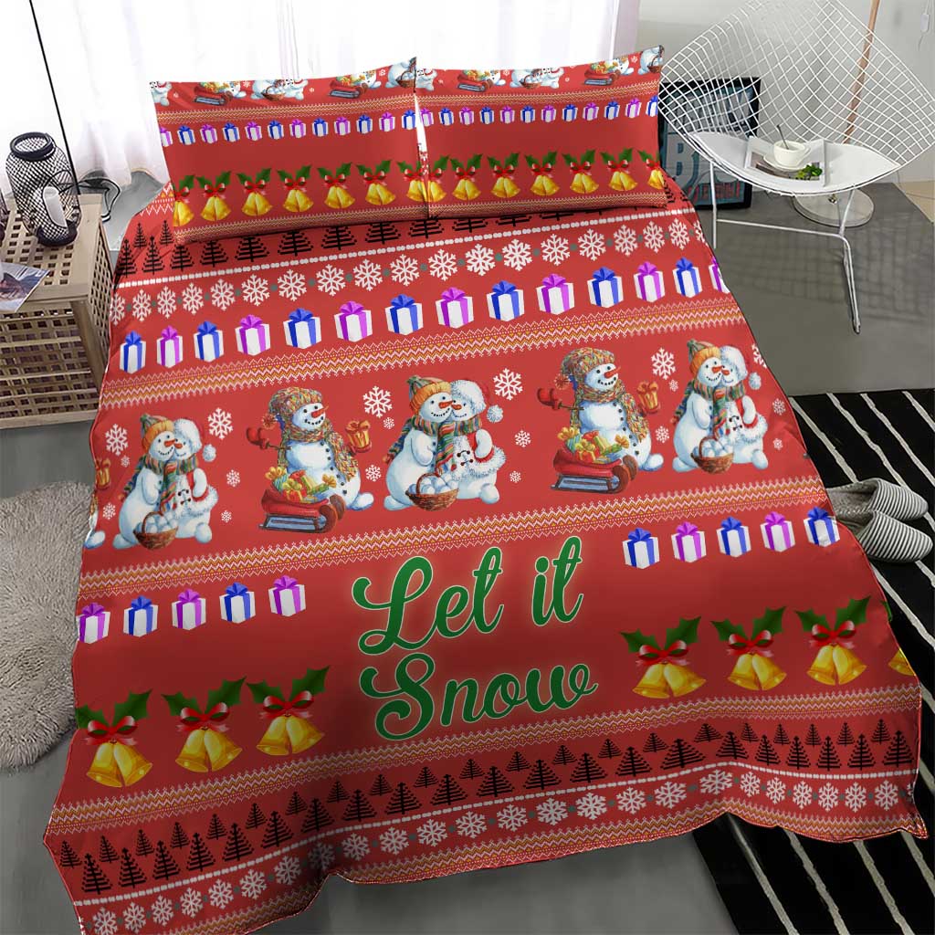 Snowman Let It Snow Christmas Bedding Set Xmas Holiday Patterns - Wonder Print Shop