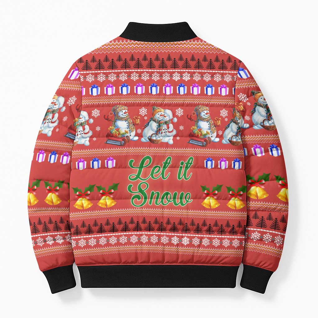 Snowman Let It Snow Christmas Bomber Puffer Jacket Xmas Holiday Patterns - Wonder Print Shop