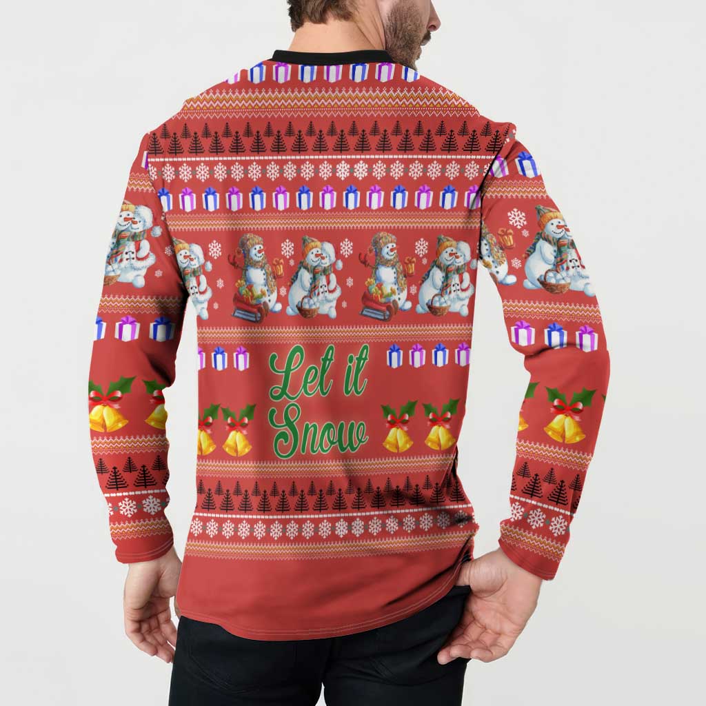 Snowman Let It Snow Christmas Button Sweatshirt Xmas Holiday Patterns - Wonder Print Shop