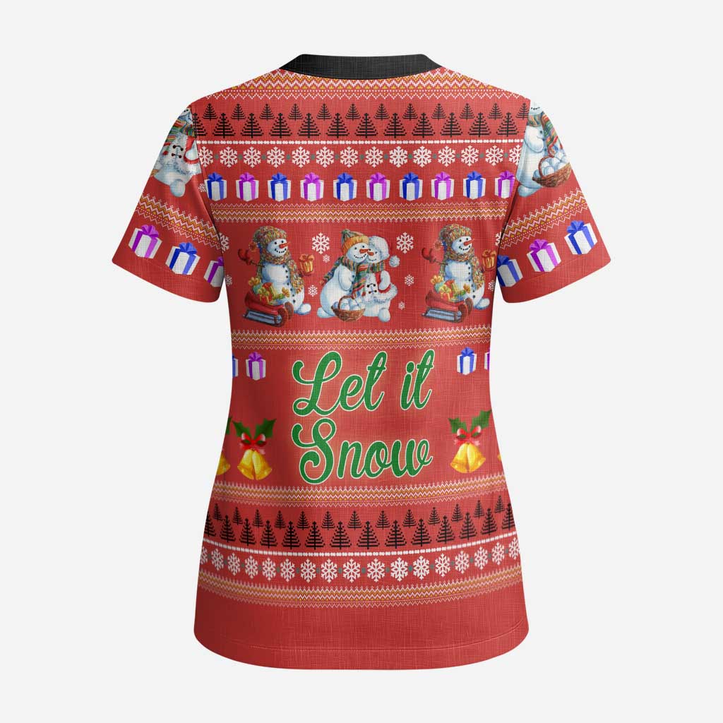 Snowman Let It Snow Christmas Scrub Top Xmas Holiday Patterns - Wonder Print Shop