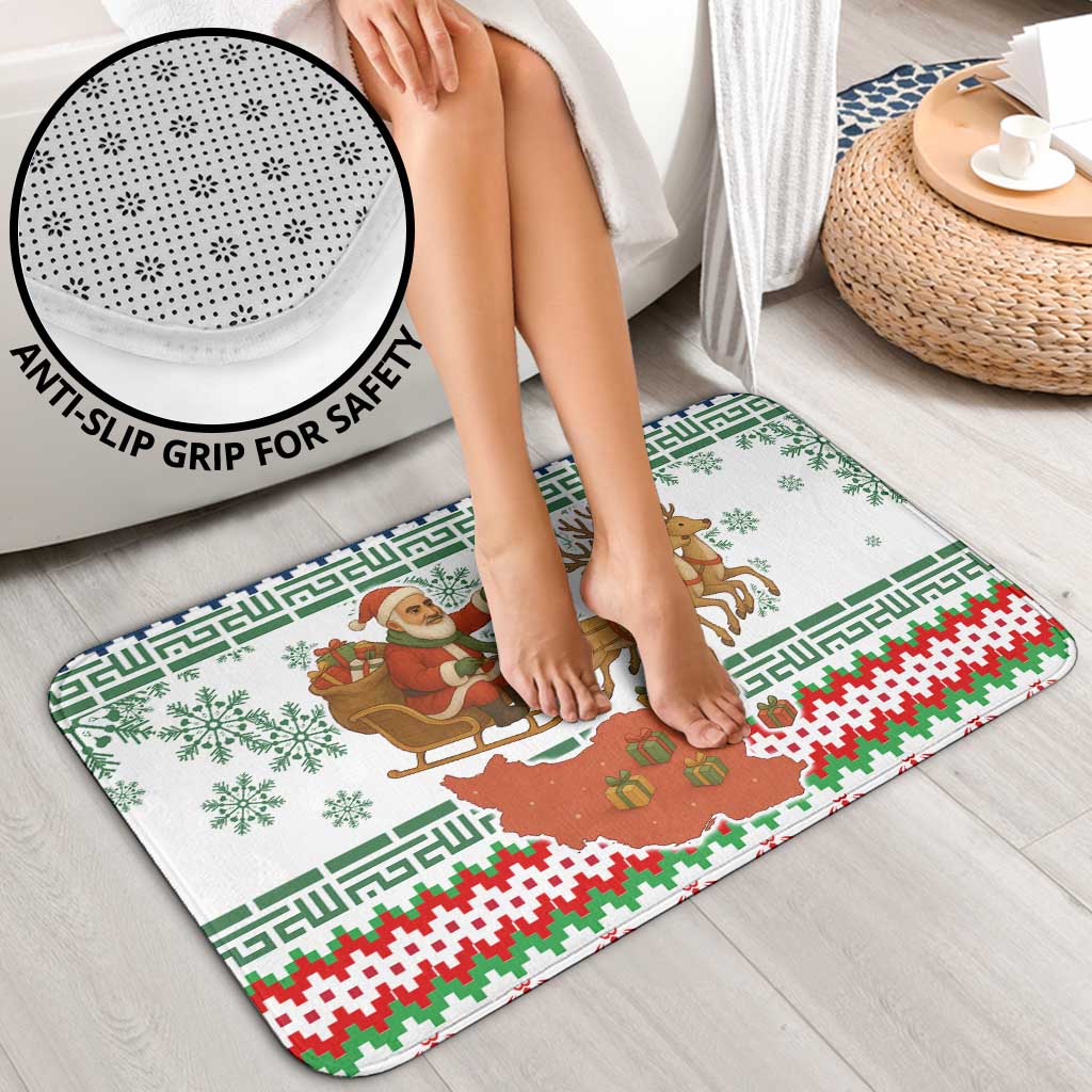 Iran Christmas Bathroom Set with Santa Sleigh Reindeer Map and Green Red Snowflake Pattern - Wonder Print Shop