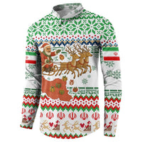 Iran Christmas Button Sweatshirt with Santa Sleigh Reindeer Map and Green Red Snowflake Pattern - Wonder Print Shop