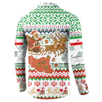Iran Christmas Button Sweatshirt with Santa Sleigh Reindeer Map and Green Red Snowflake Pattern - Wonder Print Shop
