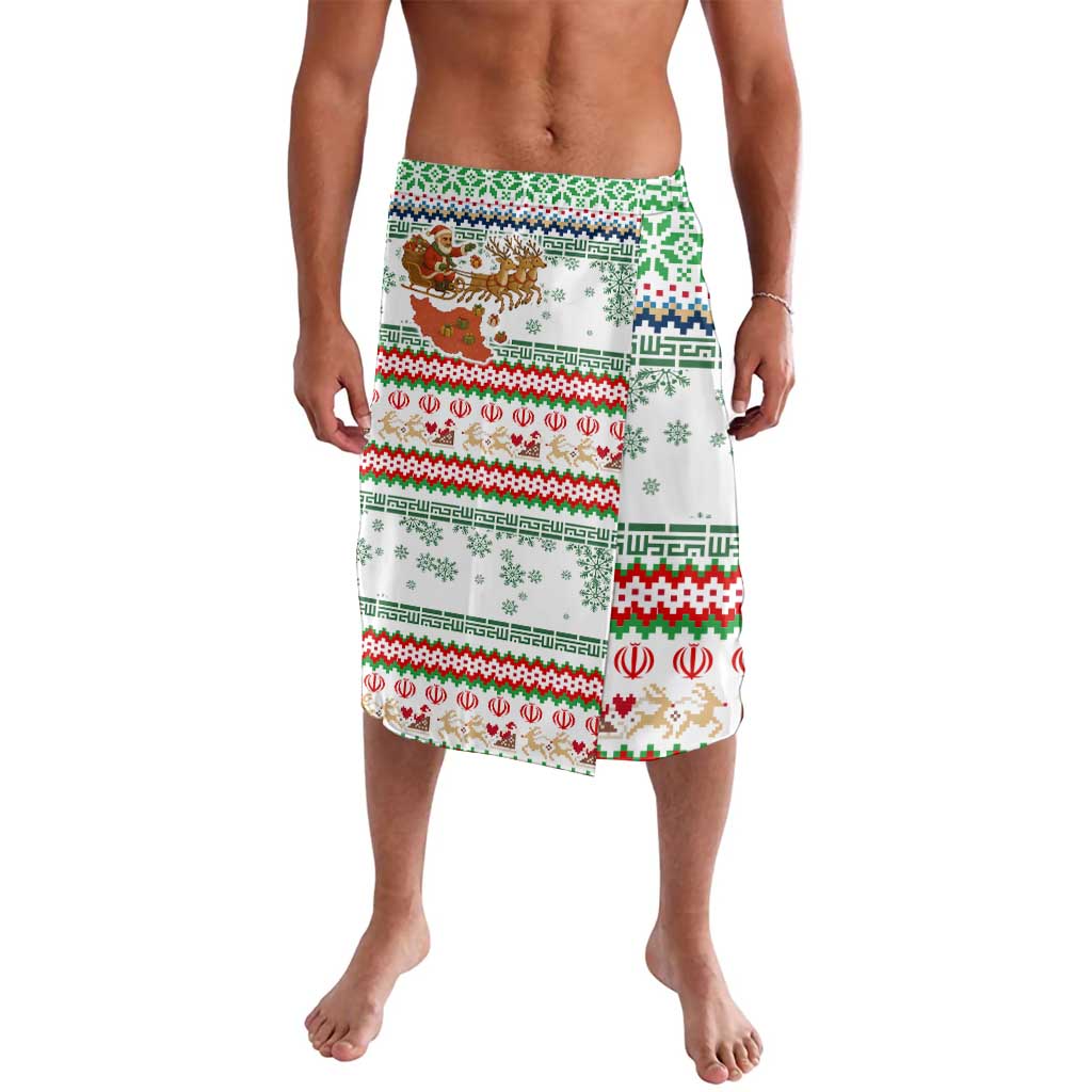 Iran Christmas Lavalava with Santa Sleigh Reindeer Map and Green Red Snowflake Pattern - Wonder Print Shop