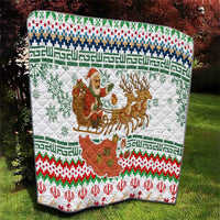 Iran Christmas Quilt with Santa Sleigh Reindeer Map and Green Red Snowflake Pattern - Wonder Print Shop