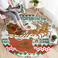 Iran Christmas Round Carpet with Santa Sleigh Reindeer Map and Green Red Snowflake Pattern - Wonder Print Shop