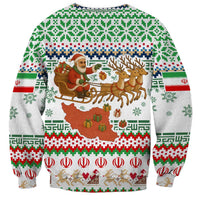 Iran Christmas Sweatshirt with Santa Sleigh Reindeer Map and Green Red Snowflake Pattern - Wonder Print Shop