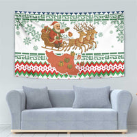 Iran Christmas Tapestry with Santa Sleigh Reindeer Map and Green Red Snowflake Pattern - Wonder Print Shop