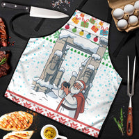 Iran Christmas Apron with Santa Taking Photos Ancient Columns and Snowflake Gift Pattern - Wonder Print Shop
