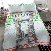 Iran Christmas Bedding Set with Santa Taking Photos Ancient Columns and Snowflake Gift Pattern - Wonder Print Shop