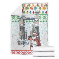 Iran Christmas Blanket with Santa Taking Photos Ancient Columns and Snowflake Gift Pattern - Wonder Print Shop