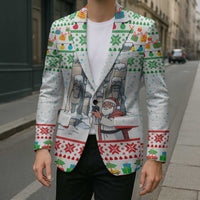 Iran Christmas Blazer with Santa Taking Photos Ancient Columns and Snowflake Gift Pattern - Wonder Print Shop
