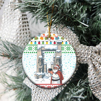Iran Christmas Ceramic Ornament with Santa Taking Photos Ancient Columns and Snowflake Gift Pattern - Wonder Print Shop