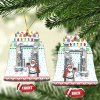 Iran Christmas Ceramic Ornament with Santa Taking Photos Ancient Columns and Snowflake Gift Pattern - Wonder Print Shop