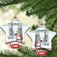 Iran Christmas Ceramic Ornament with Santa Taking Photos Ancient Columns and Snowflake Gift Pattern - Wonder Print Shop