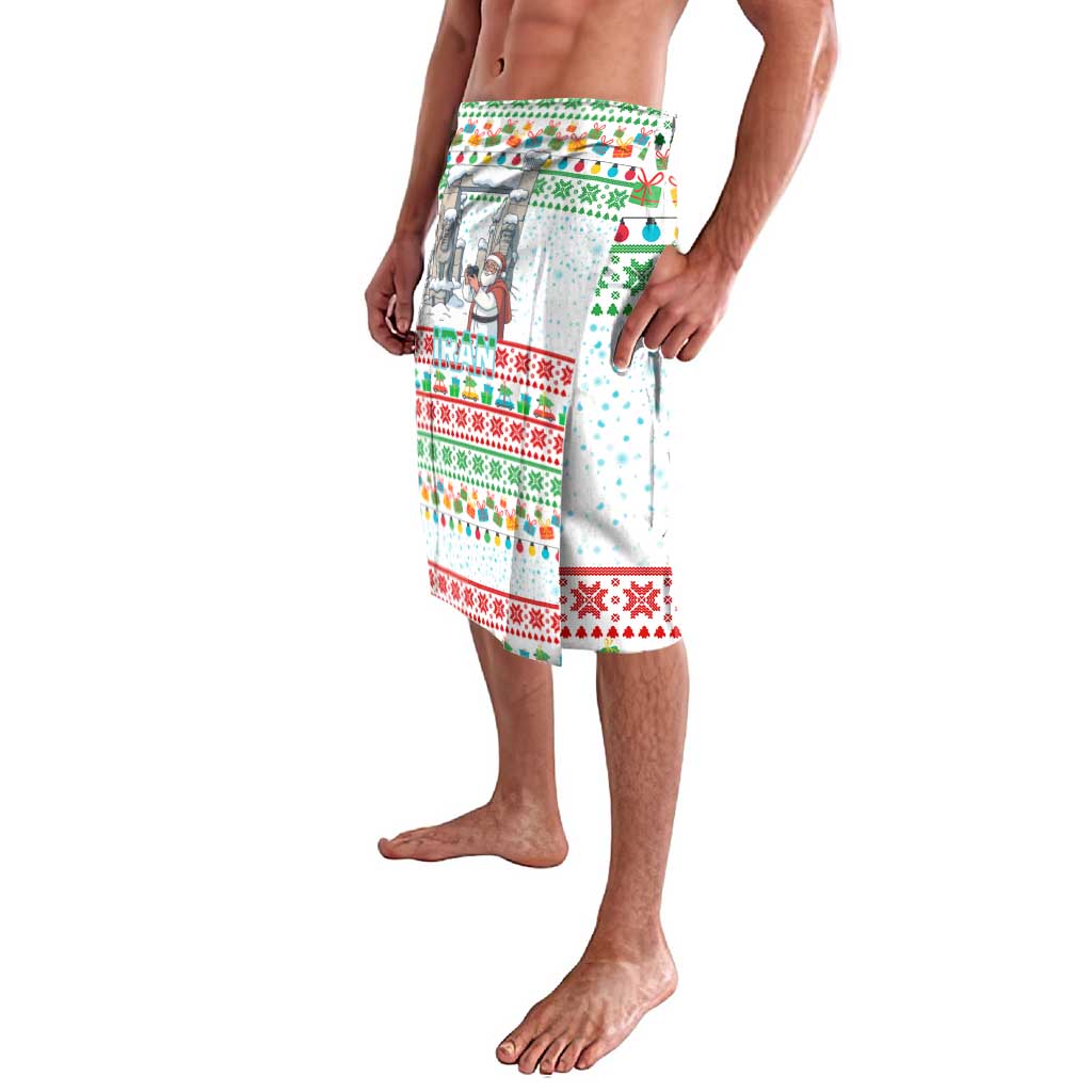 Iran Christmas Lavalava with Santa Taking Photos Ancient Columns and Snowflake Gift Pattern - Wonder Print Shop