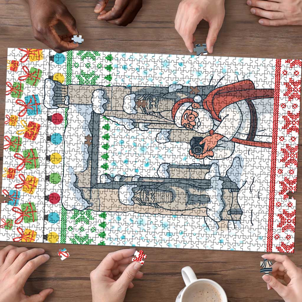 Iran Christmas Puzzle with Santa Taking Photos Ancient Columns and Snowflake Gift Pattern - Wonder Print Shop