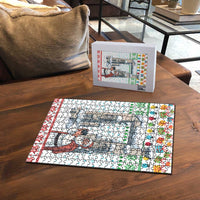 Iran Christmas Puzzle with Santa Taking Photos Ancient Columns and Snowflake Gift Pattern - Wonder Print Shop