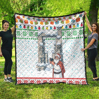 Iran Christmas Quilt with Santa Taking Photos Ancient Columns and Snowflake Gift Pattern - Wonder Print Shop