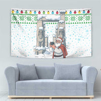 Iran Christmas Tapestry with Santa Taking Photos Ancient Columns and Snowflake Gift Pattern - Wonder Print Shop