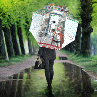 Iran Christmas Umbrella with Santa Taking Photos Ancient Columns and Snowflake Gift Pattern - Wonder Print Shop