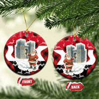 Iraq Christmas Ceramic Ornament with Santa Ishtar Gate Red Plaid and Snowflake Reindeer Pattern - Wonder Print Shop