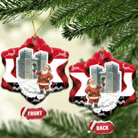 Iraq Christmas Ceramic Ornament with Santa Ishtar Gate Red Plaid and Snowflake Reindeer Pattern - Wonder Print Shop