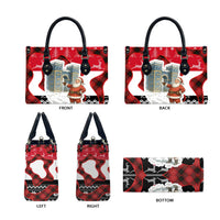 Iraq Christmas Leather Bag with Santa Ishtar Gate Red Plaid and Snowflake Reindeer Pattern - Wonder Print Shop