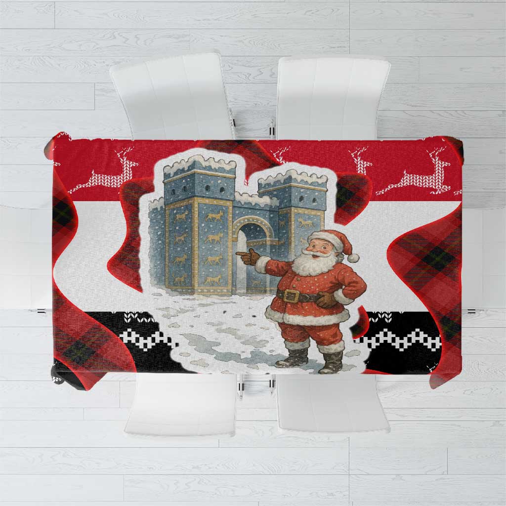 Iraq Christmas Tablecloth with Santa Ishtar Gate Red Plaid and Snowflake Reindeer Pattern - Wonder Print Shop