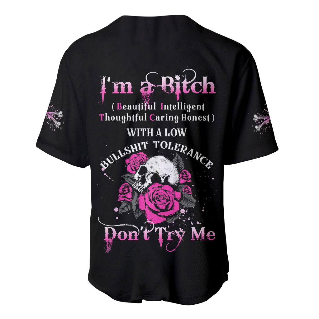 I'm A B Don't Try Me Rose Skull Baseball Jersey - Wonder Print Shop