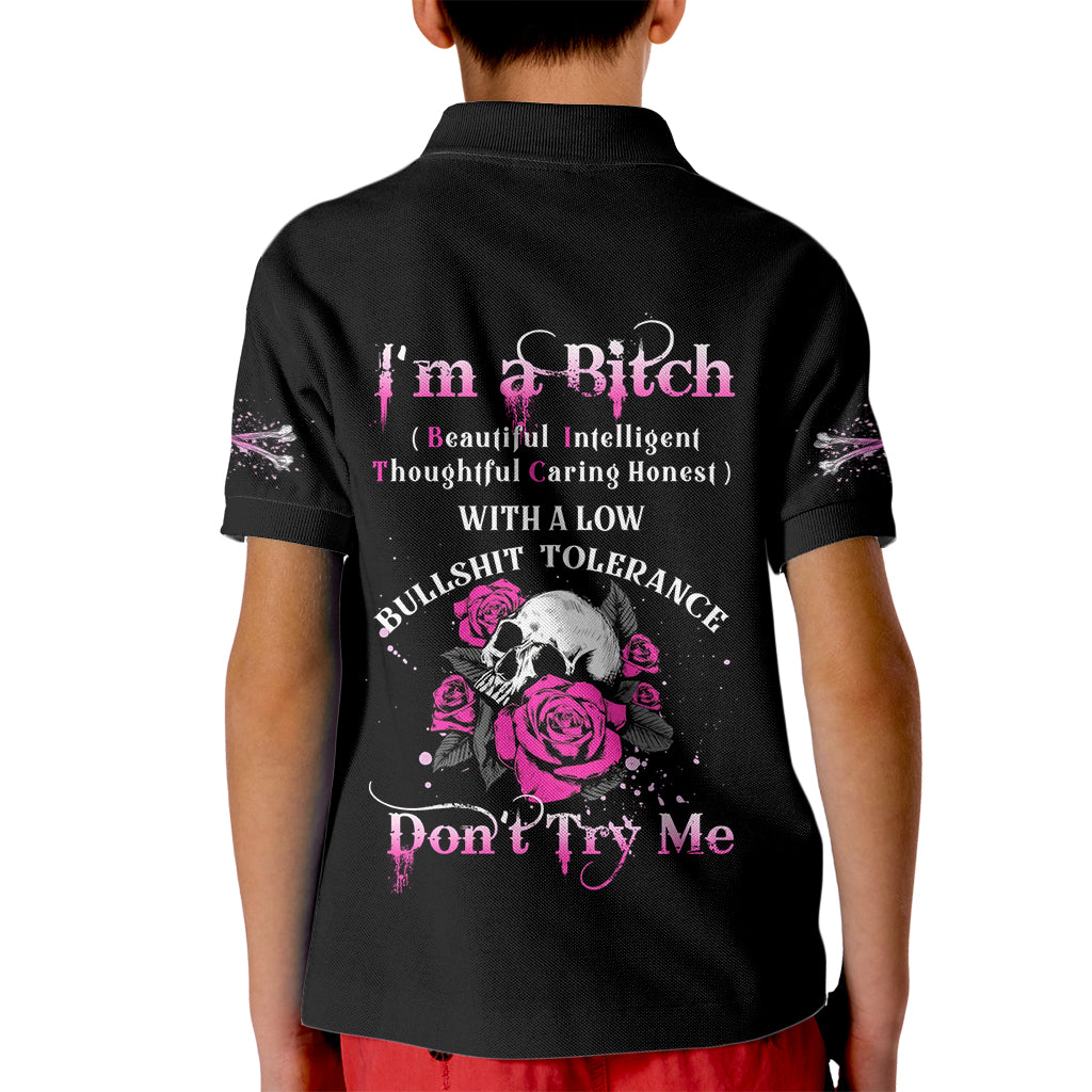 I'm A B Don't Try Me Rose Skull Kid Polo Shirt - Wonder Print Shop