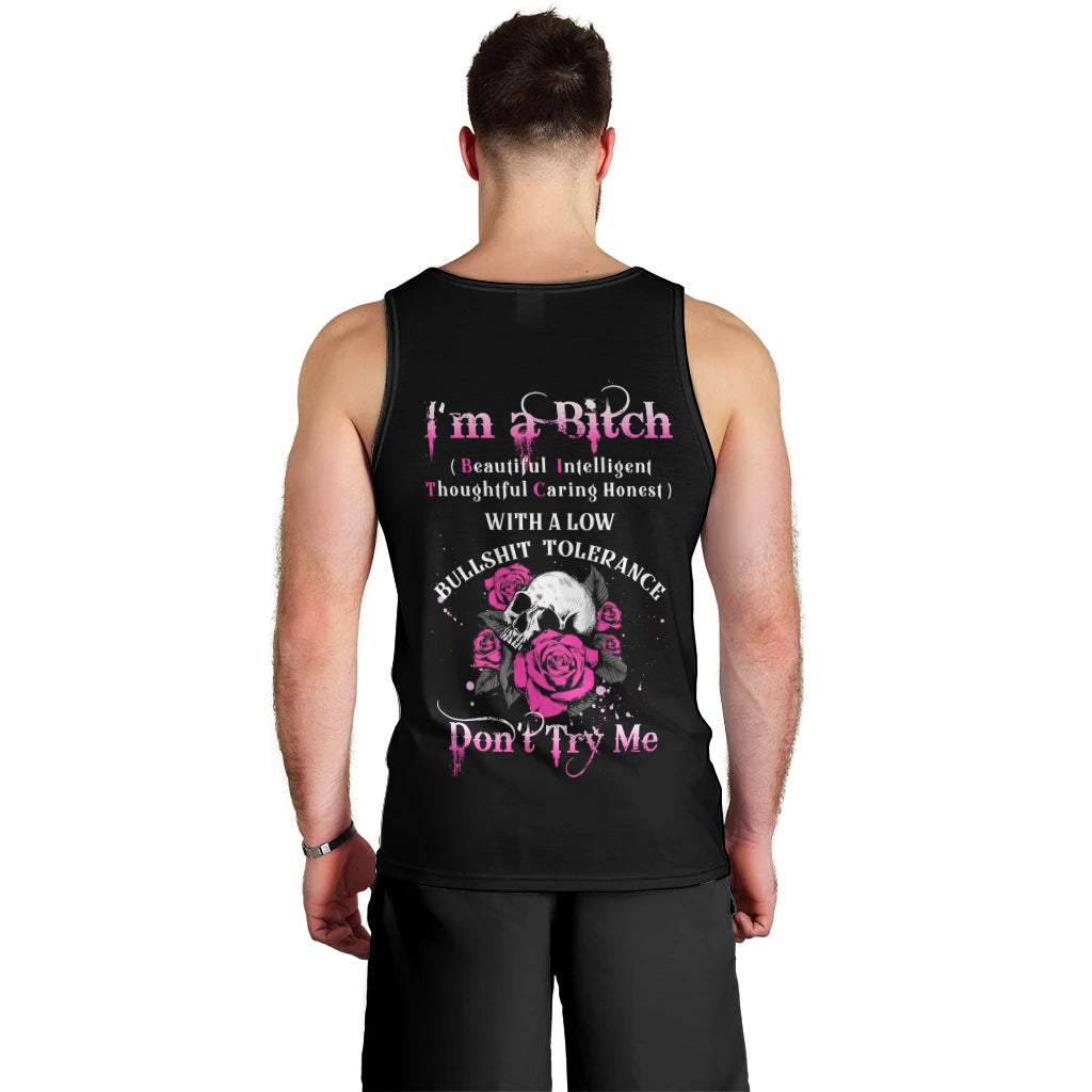 I'm A B Don't Try Me Rose Skull Men Tank Top - Wonder Print Shop