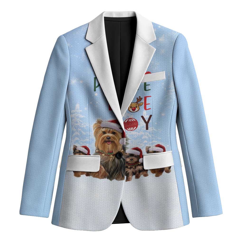 Yorkshire Terrier Dog Christmas Blazer with Peace Love Joy Quote and Santa Hat Puppies in Snowy Winter Scene - Wonder Print Shop