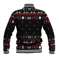 Viking Christmas Baseball Jacket with Fa La La La La Valhalla Quote and Longship Nordic Pattern - Wonder Print Shop