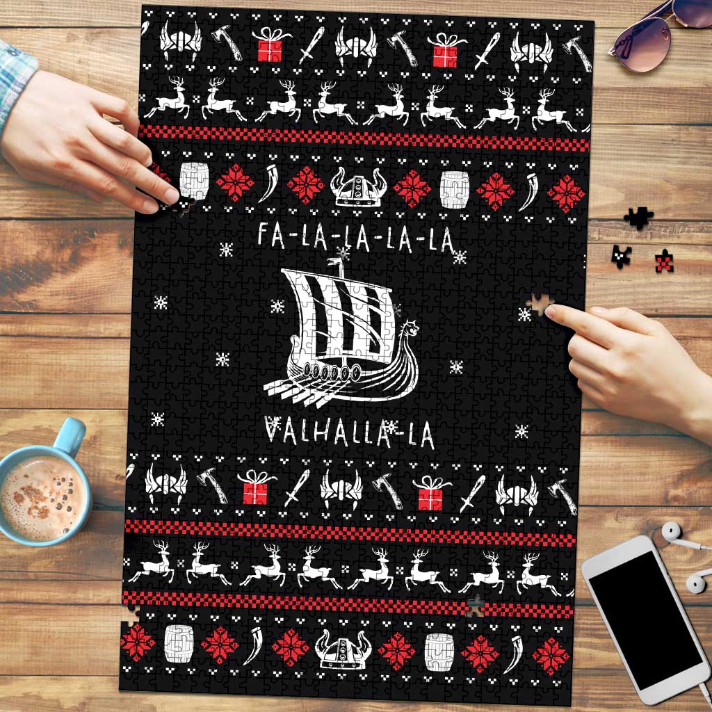 Viking Christmas Puzzle with Fa La La La La Valhalla Quote and Longship Nordic Pattern - Wonder Print Shop